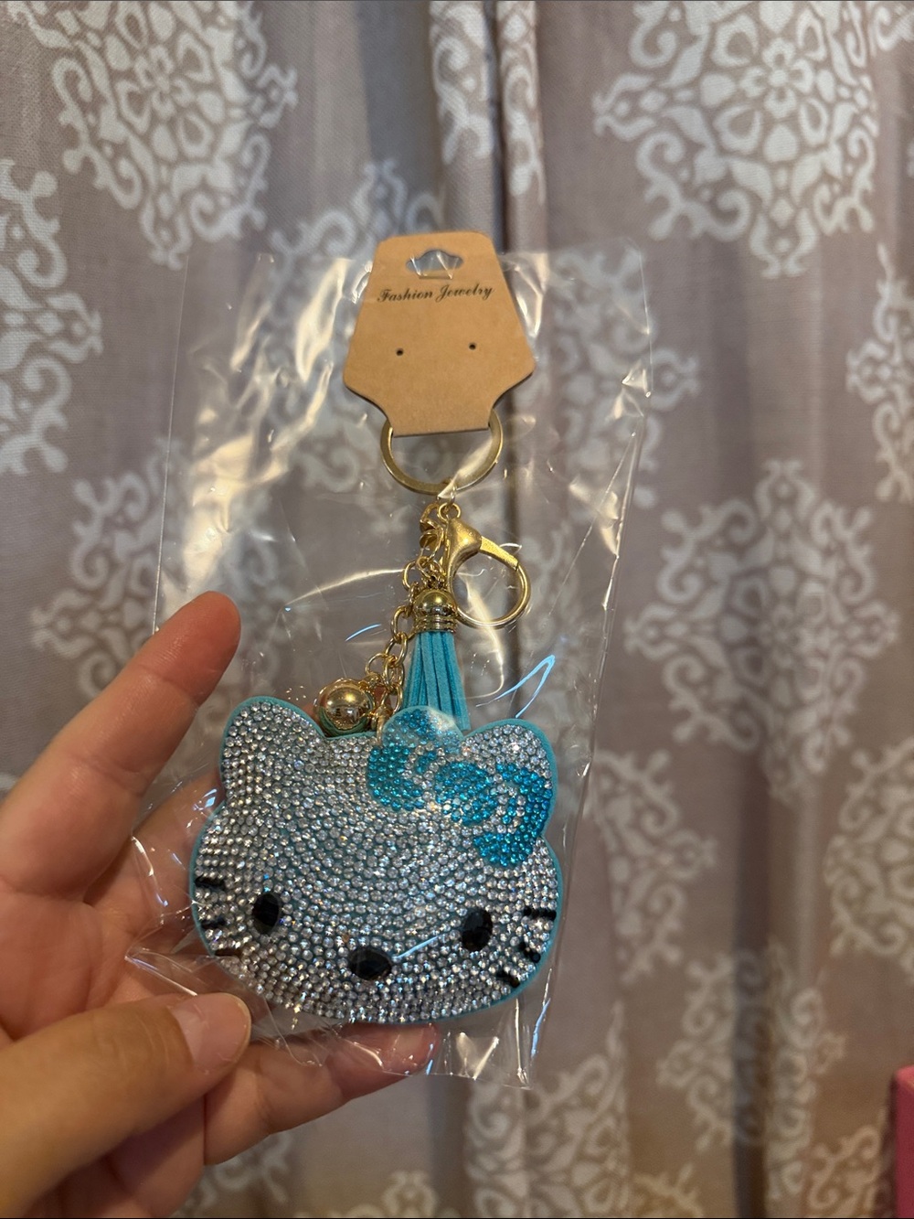 Hello Kitty Crystal Cat Keychain/ Bag Charm - Blue NwT